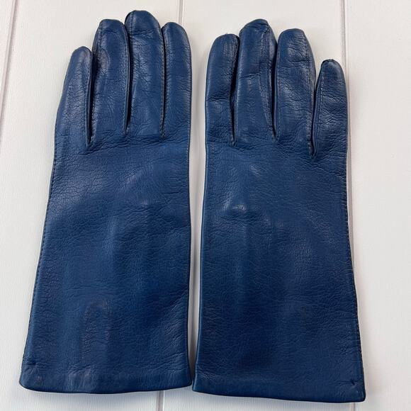 Vintage Italian Navy Blue Leather Gloves Women's size 7.5 WPL 9111 - Picture 3 of 4